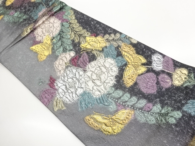 JAPANESE KIMONO / FUKURO-ORI: PEONY / WISTERIA / BUTTERFLY PATTERN WOV